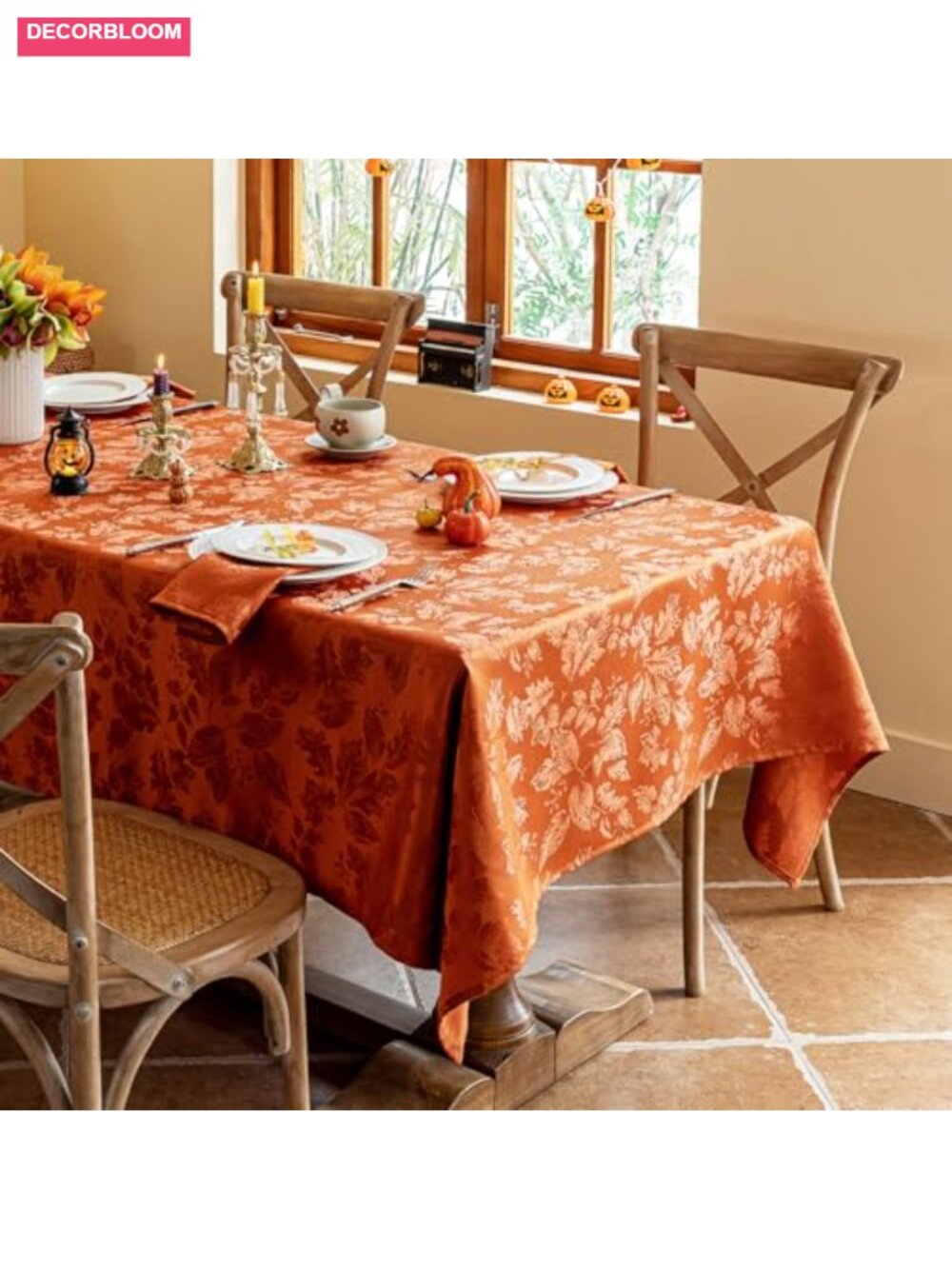 Fall Thanksgiving Tablecloth Jacquard Square 52x52 Waterproof Dining